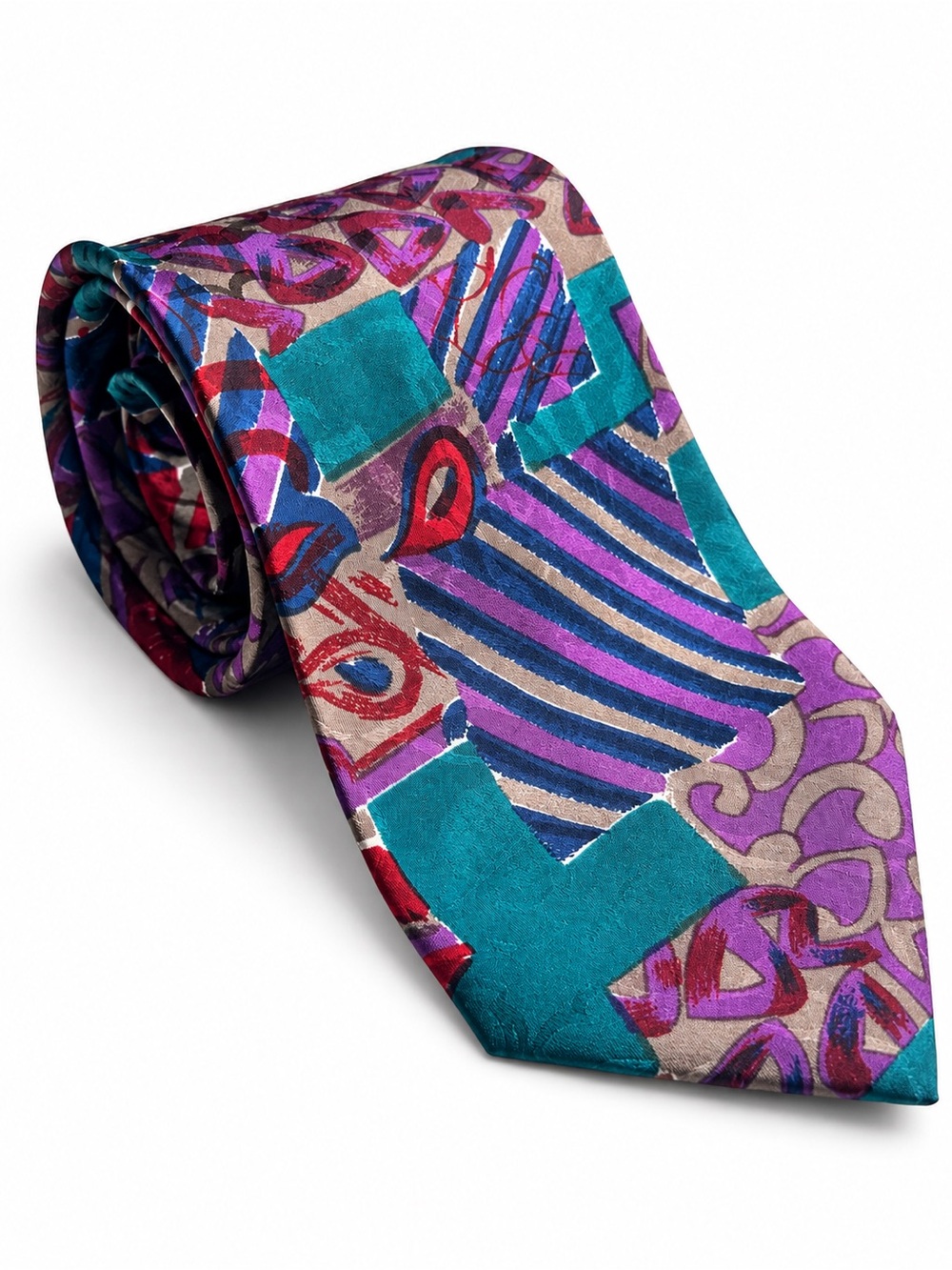 Stefano Rossini 100% Silk Wide Tie 4” Abstract Geometric Multicolor Retro
